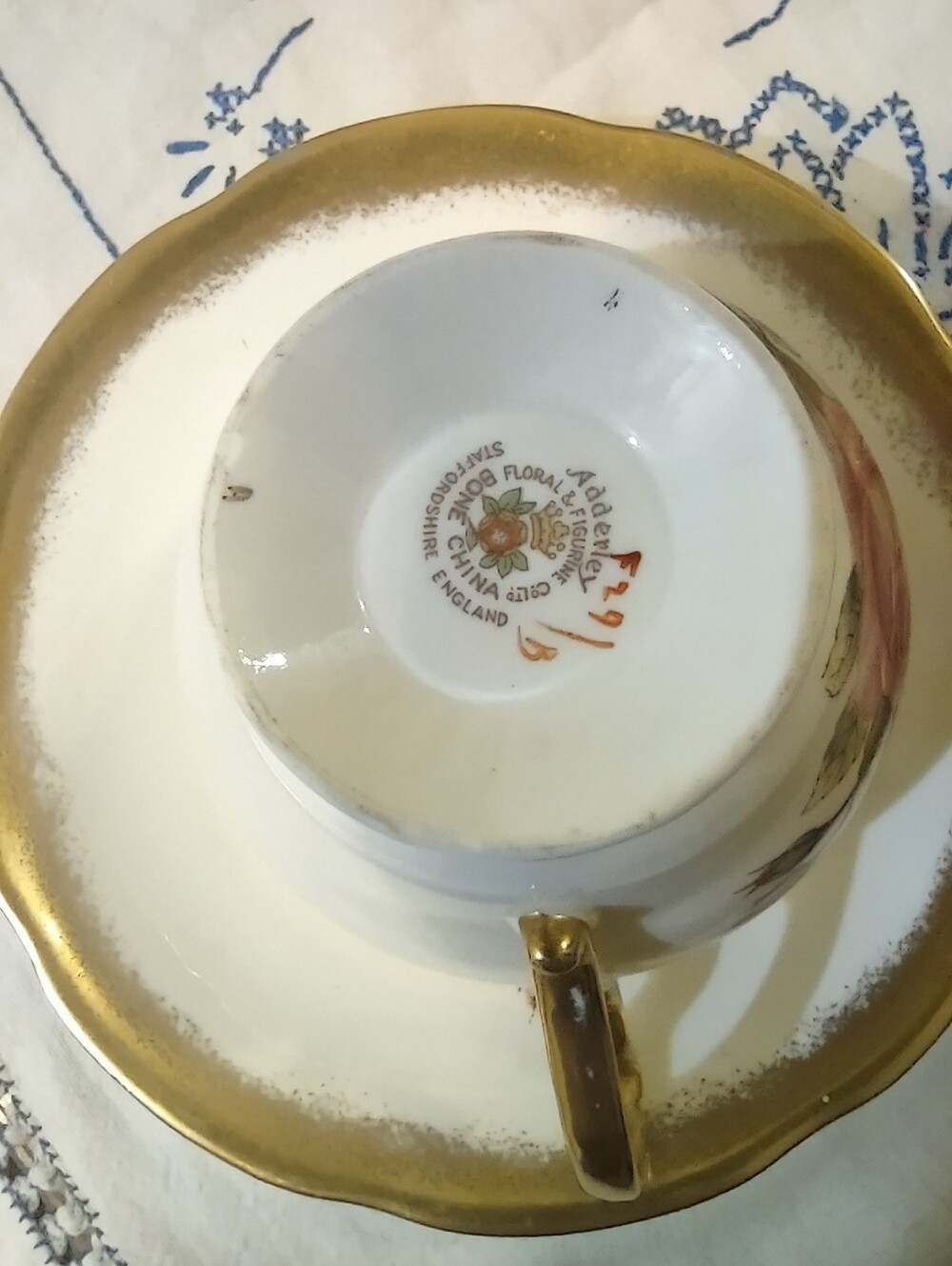 VTG Adderley Strafford England Porcelain Teacup Saucer Pink Rose with Gold Trim - Picture 10 of 15